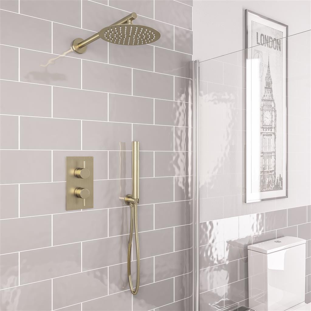 Aquarius Bathrooms Concealed Valve Kit Aquarius Modern Round Shower Bundle Brushed Brass AQBND016