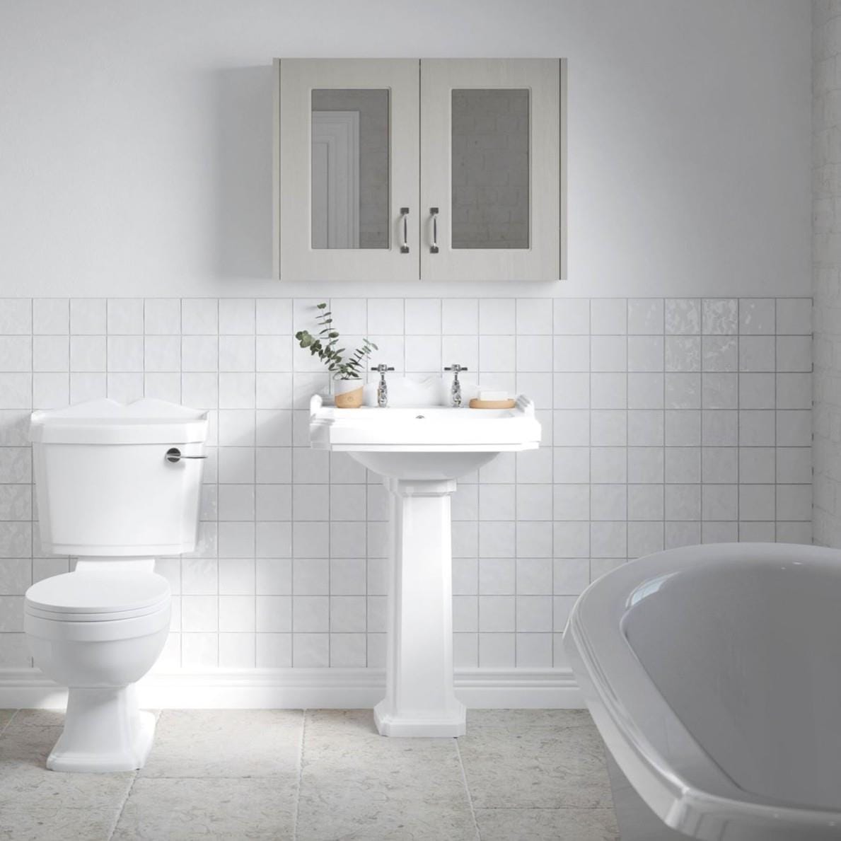 Aquarius Bathrooms Pedestal Basin Aquarius Ashford 590mm Traditional 2 Tap Hole Basin with Full Pedestal