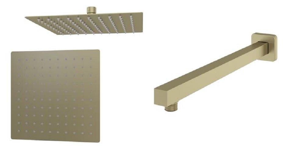 Aquarius Bathrooms Shower Arm and Head Kit Aquarius Modern Square Over Head 200mm Shower Head & Arm Brushed Brass AQ60104241