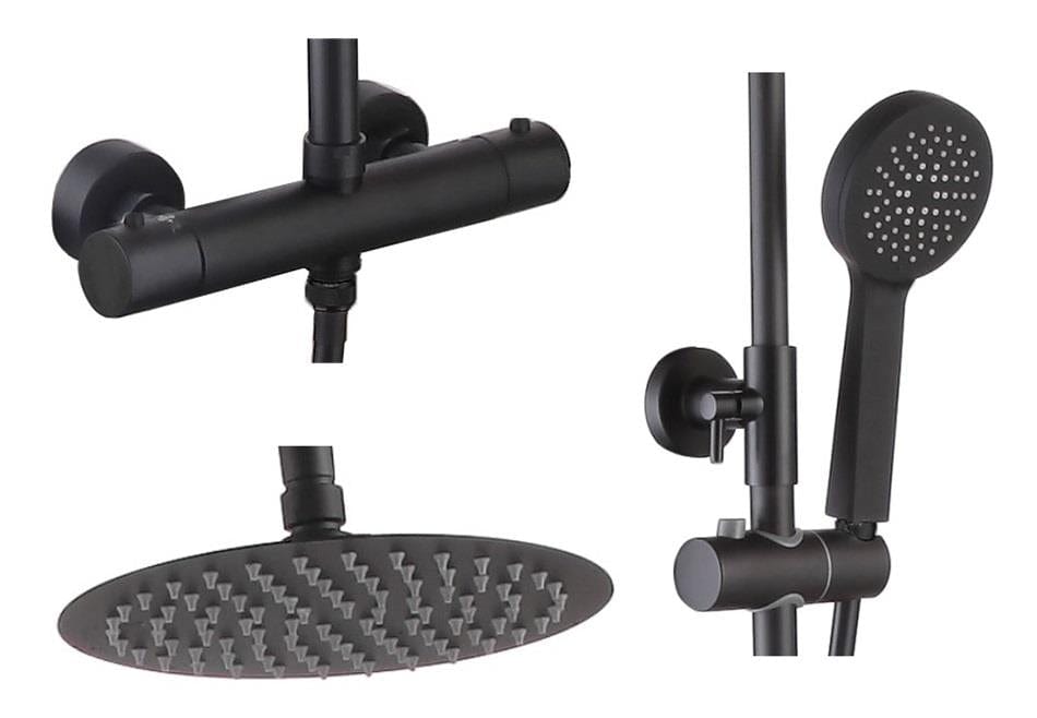 Aquarius Bathrooms Bar Valve Kit Aquarius RainLux Cool Touch Exposed Adjustable Height Round Shower Black AQRL17K