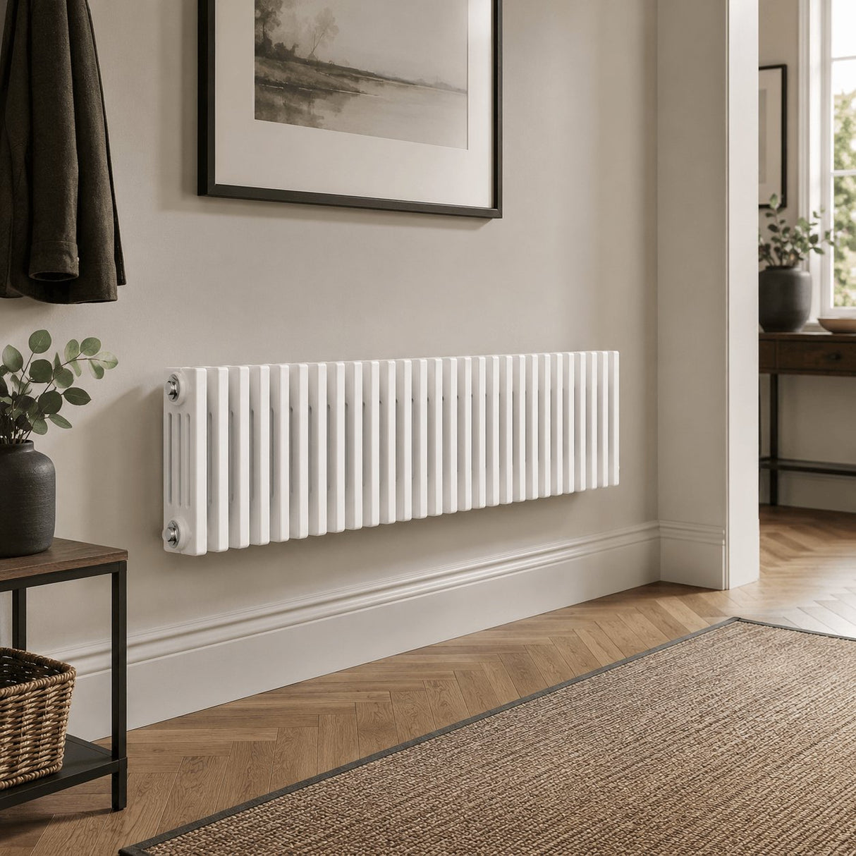 Aquarius Bathrooms Column Radiator 300mm x 1190mm Aquarius Foundry Horizontal 4 Column Radiator in White