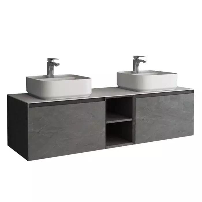 Aquarius Wall Mounted Unit Grey Marble / White Marble Aquarius JF-Series 1500mm Twin Single Drawer Vanity Unit with Countertop