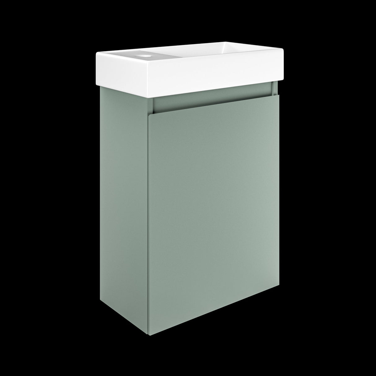 Tissino Wall Mounted Unit Dark Green Sage / Left Hand / Black Aquarius Monsoon Cloakroom Unit with Basin - 500 x 390 - Wall Mounted - One Door