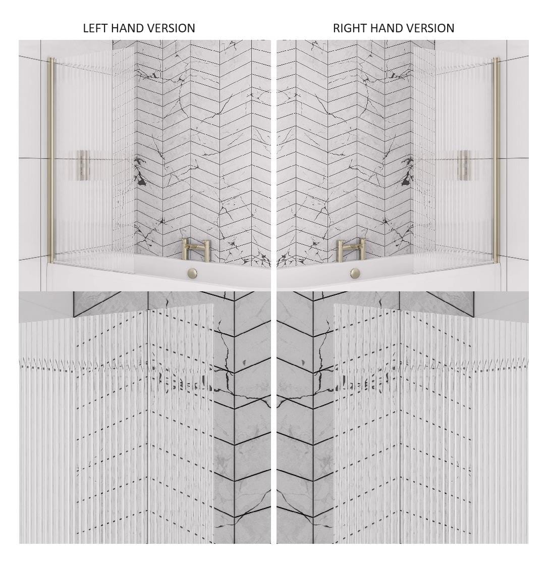 Aquarius Bathrooms Hinged Fluted Bath Screen Aquarius LevAqua Straight Fluted 6mm R/H Brushed Brass Hinged Bath Screen 1400 x 800mm AQ495106