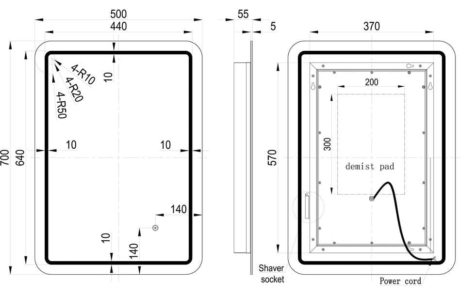 Aquarius Bathrooms Illuminated Mirror Aquarius Muse 500 x 700mm Rectangle Front-Lit LED Mirror AQMU0078