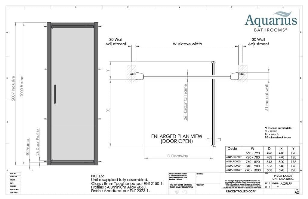 Aquarius Bathrooms Pivot Shower Door Aquarius Pluvia 8mm Pivot Shower Door