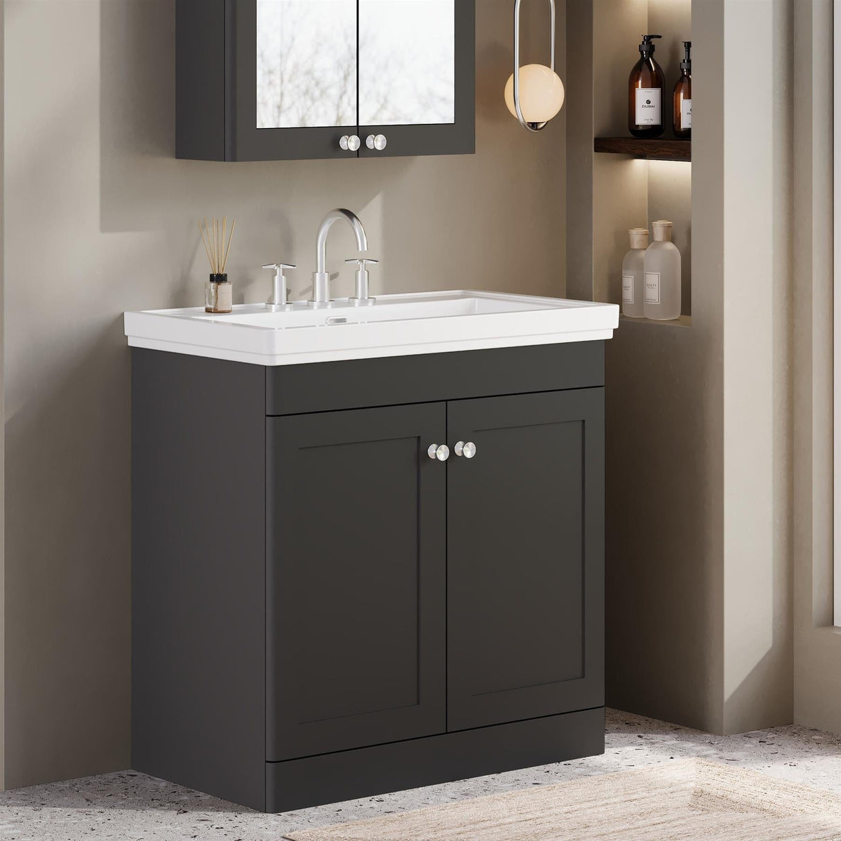 Aquarius Bathrooms Floor Standing Vanity Unit Aquarius Leighton 800mm Floor Standing Two Door Vanity Unit with Basin