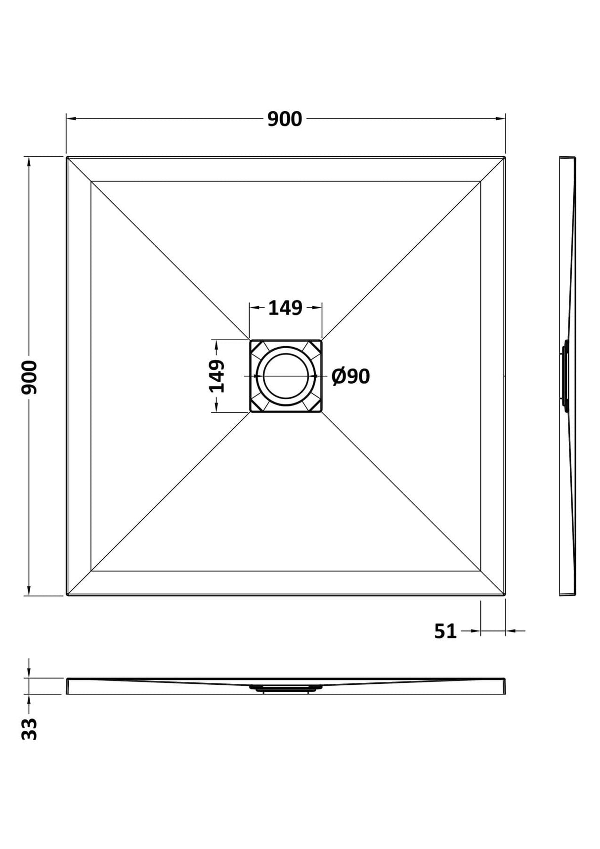 Aquarius Bathrooms Square Shower Tray 900x900mm Aquarius Urbano Slimline 33mm Slate Effect Square Stone Resin Shower Tray in White Slate