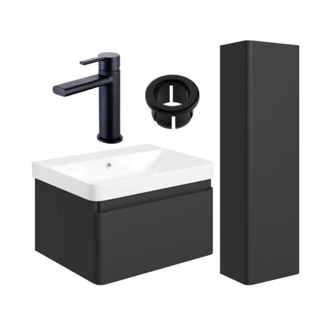 Aquarius Vanity Unit Matt Black / Matt Black Aquarius Sophie 605mm Vanity Unit and Tall Boy Set with Finishes