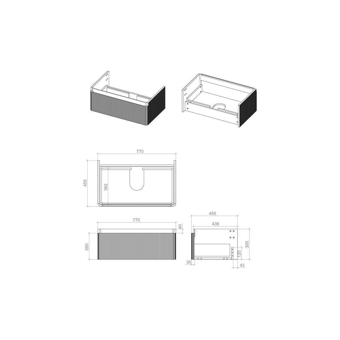 Aquarius Corinthe Fluted Wall Mounted One Drawer Vanity Unit with Basin in Textured Oak