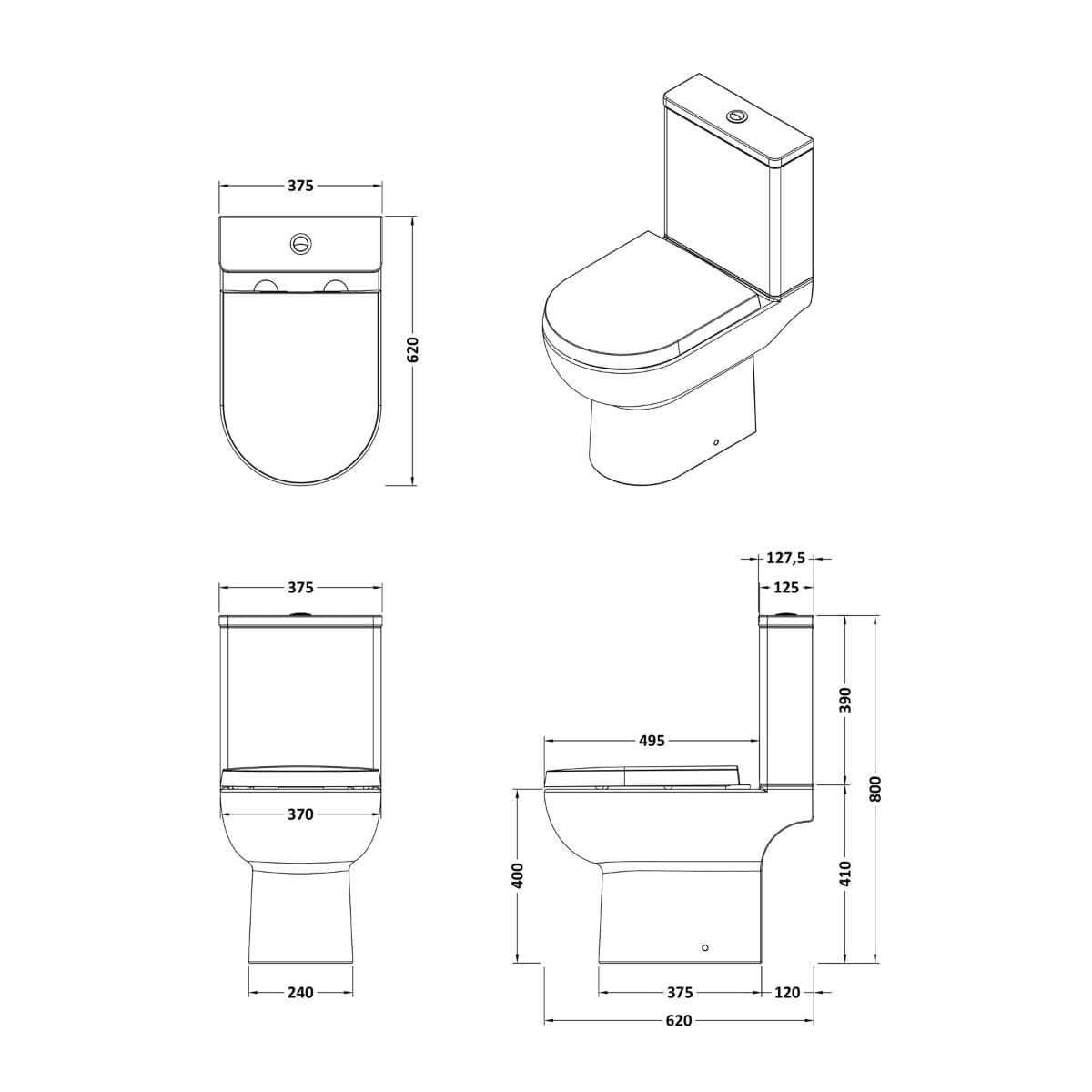 Aquarius Bathrooms Close Coupled Toilet Aquarius Cove Compact Rimless Open Back Close Coupled Toilet with Soft Close Quick Release Seat