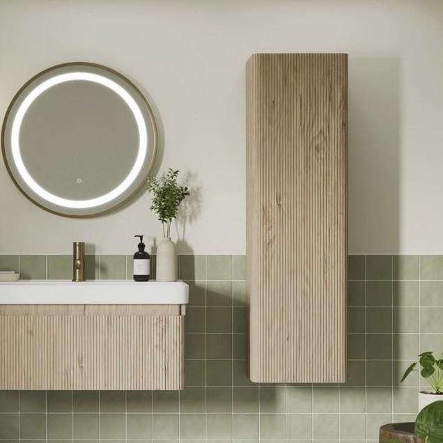 Aquarius Bathrooms Storage Unit Textured Oak Aquarius Corinthe 350mm Fluted Wall Mounted Tall Storage Unit