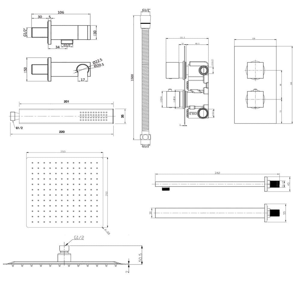 Aquarius Bathrooms Concealed Valve Kit Aquarius RainLux Square Brushed Brass 2 Outlet Shower Bundle AQRLKIT04BB