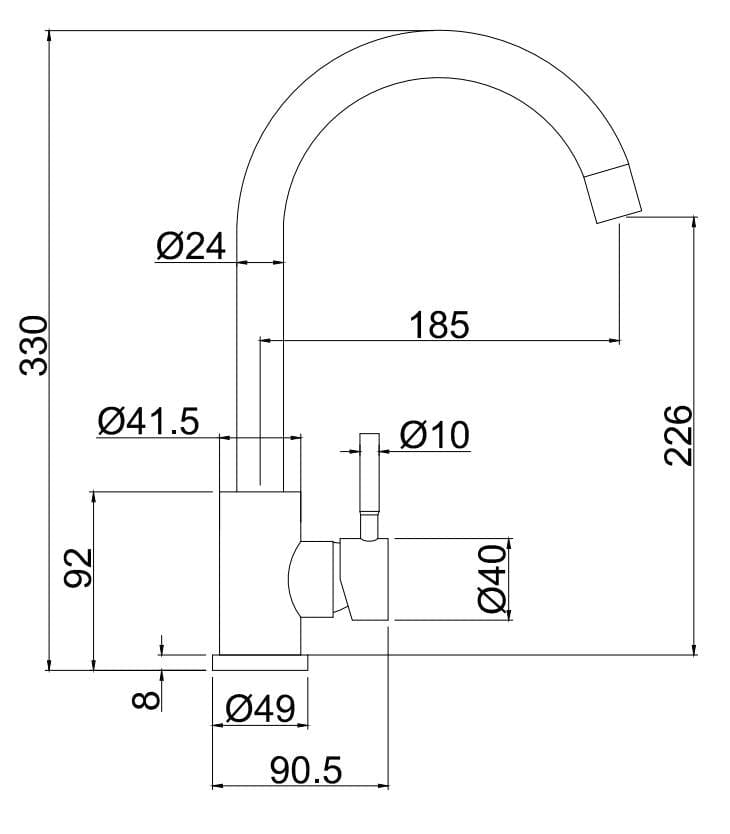 Aquarius Bathrooms Kitchen Tap Aquarius TrueCook Series 92 Brushed Stainless Steel Single Lever Kitchen Mixer Tap AQTK092SS