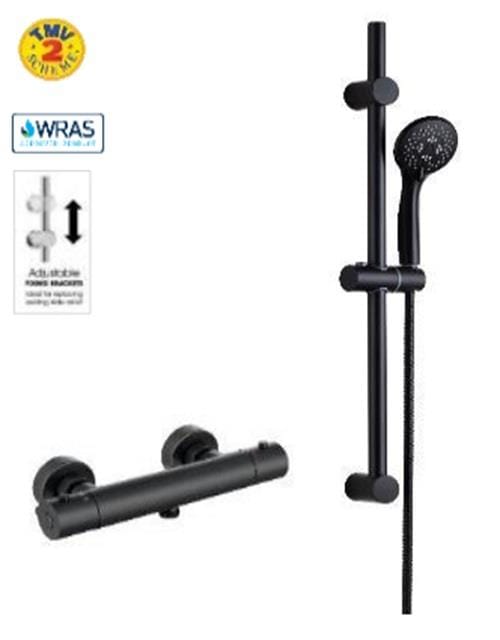 Aquarius Bathrooms Bar Valve Kit Aquarius RainLux Easy-Fit Round Bar Shower Valve and Kit Matt Black AQRL31BARMB