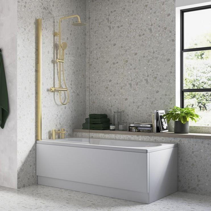 Aquarius LevAqua Straight 6mm Hinged Bath Screen 1400 x 800mm in Brushed Brass