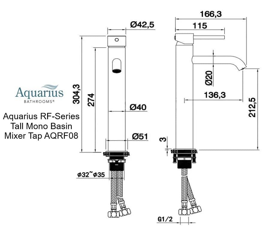 Aquarius Bathrooms Tall Basin Tap Aquarius RF-Series Tall Mono Basin Mixer Tap