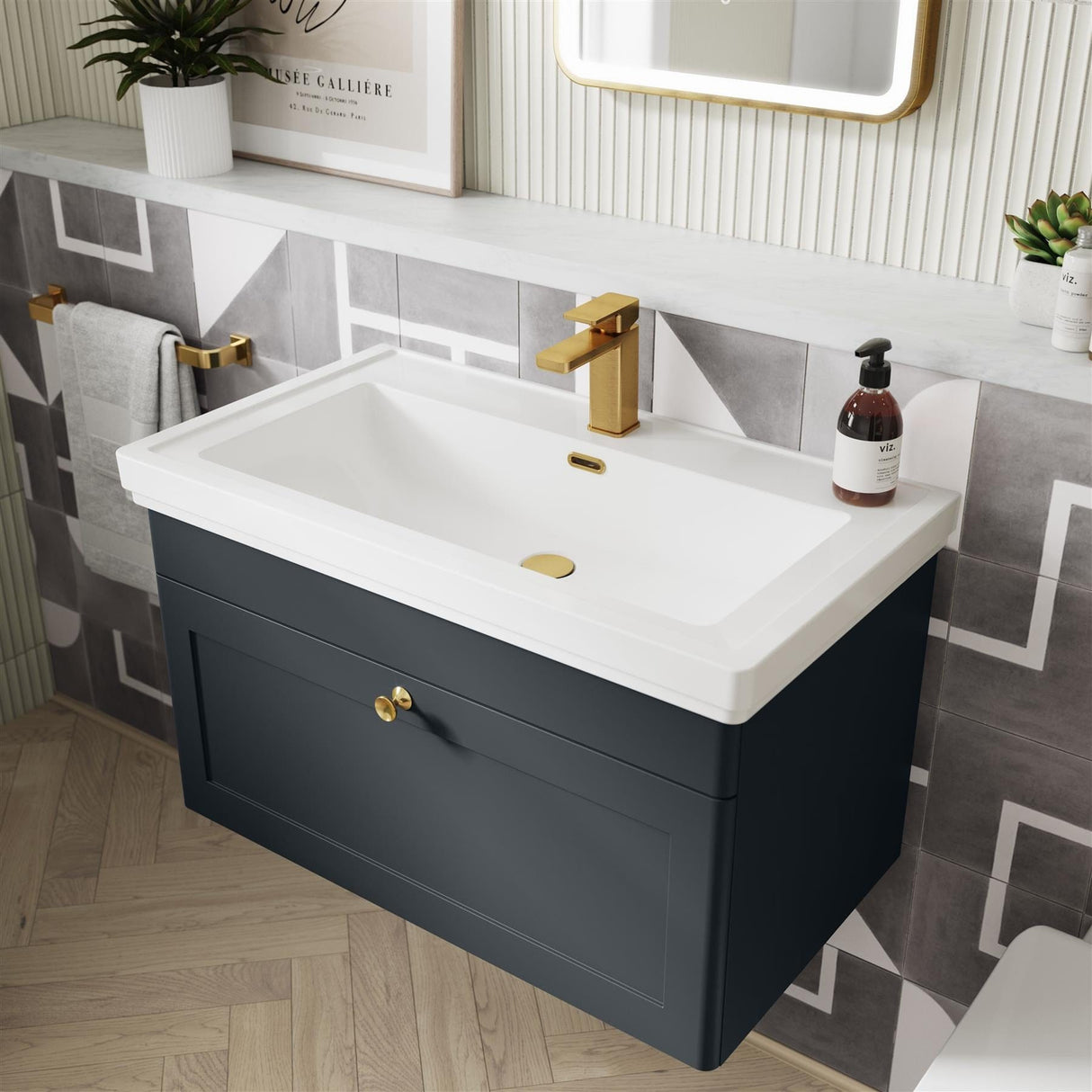 Aquarius Bathrooms Wall Mounted Vanity Unit Soft Black / 1 Aquarius Leighton 800mm Wall Mounted One Drawer Vanity Unit with Basin