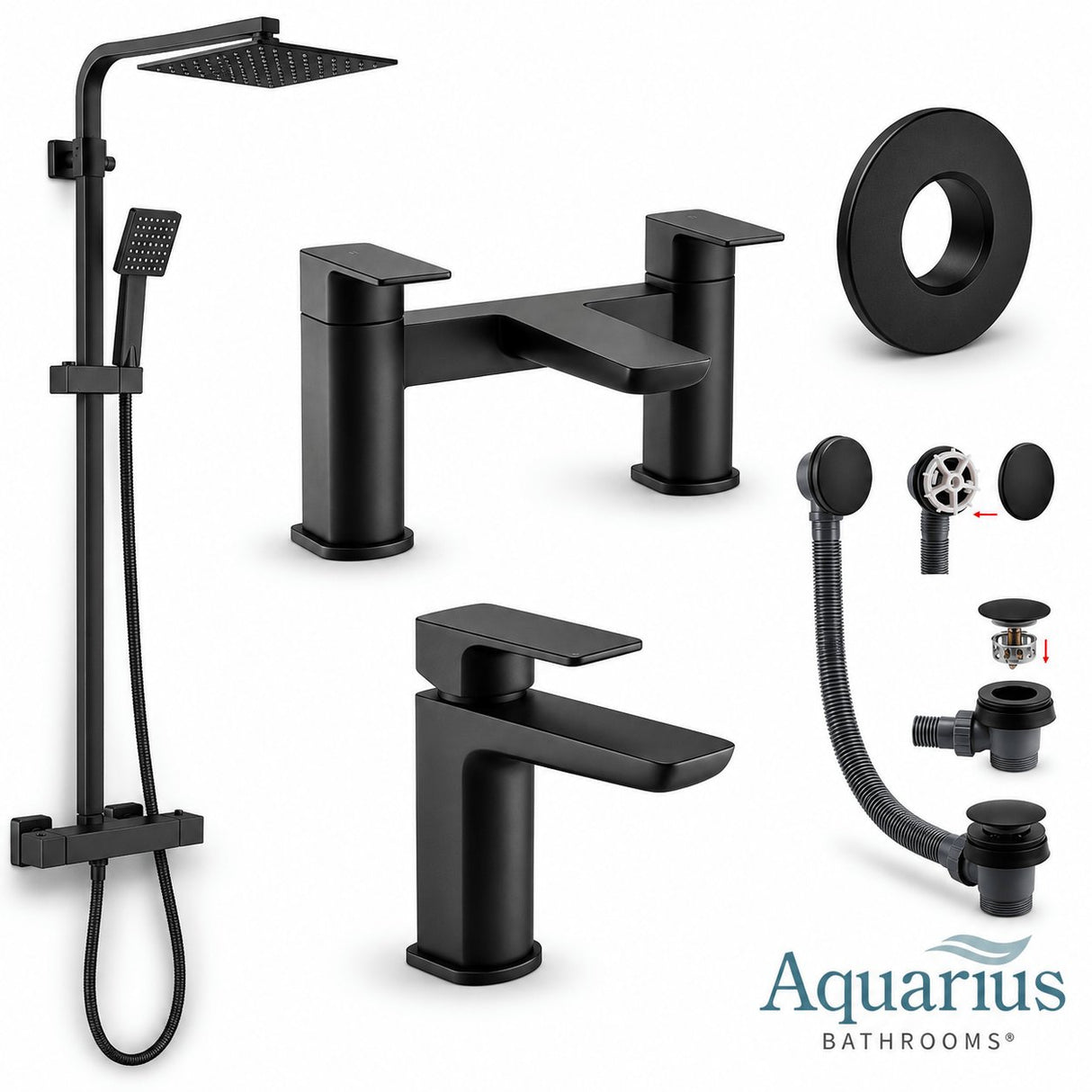 Aquarius Hydro Complete Shower Brassware Pack with Basin Mixer, Bath Mixer & Round Exposed Shower