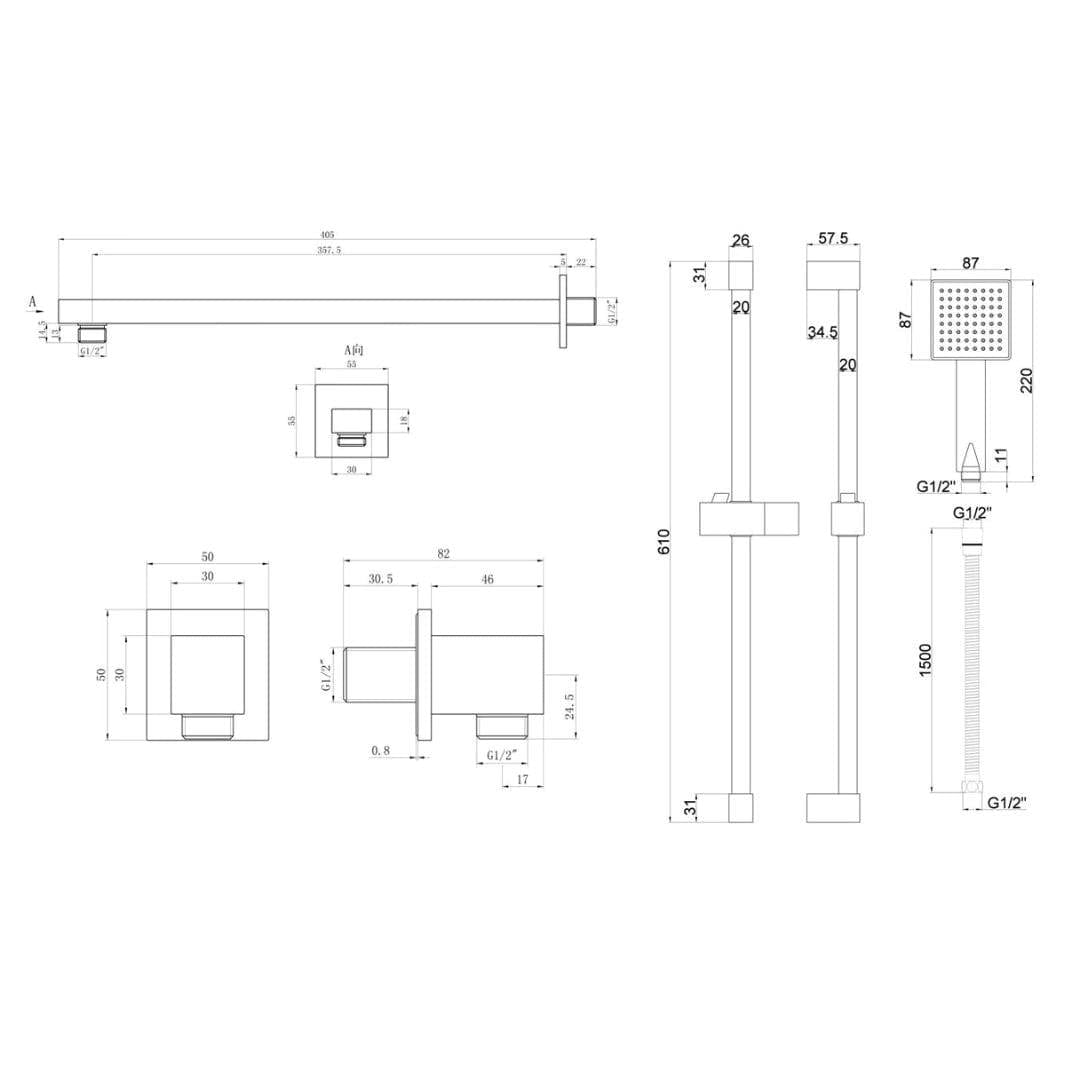 Aquarius Bathrooms Concealed Shower Set Aquarius Modern Square Shower Bundle with Riser