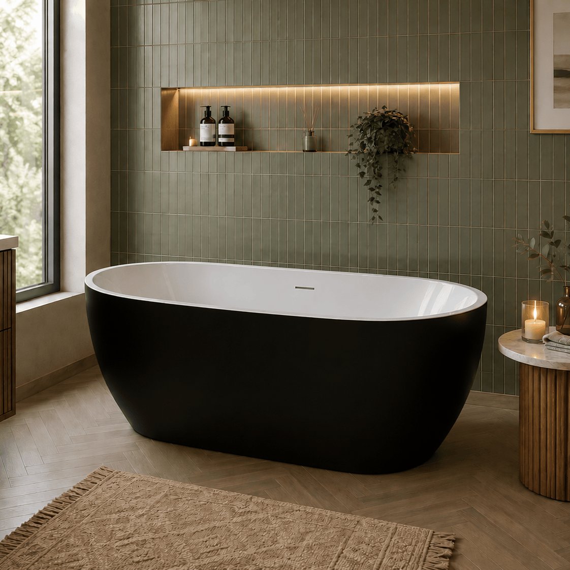 Aquarius Bathrooms Modern Freestanding Bath White Aquarius Luxor Freestanding Soaking Bath Tub - 1650 x 745mm - Gloss Black