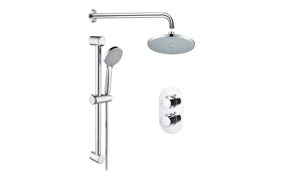 Aquarius Bathrooms Concealed Valve Kit Aquarius Modern Round Shower Bundle with Riser Chrome AQBND0118