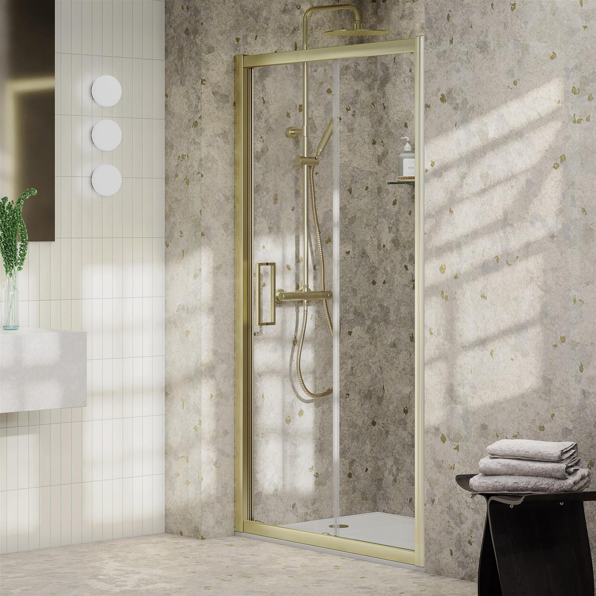 Aquarius Bathrooms Sliding Shower Door Brushed Brass / 1100mm Aquarius Pluvia 8mm Sliding Shower Door