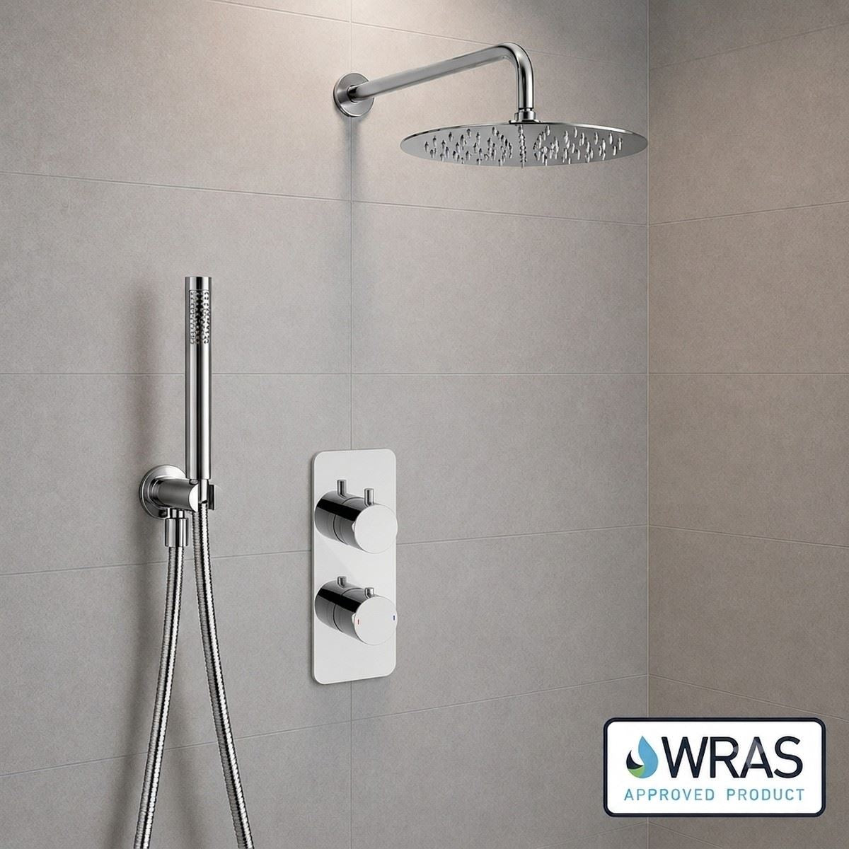 Aquarius RainLux 2 Outlet Thermostatic Shower Set with Shower Head and Single Function Handset