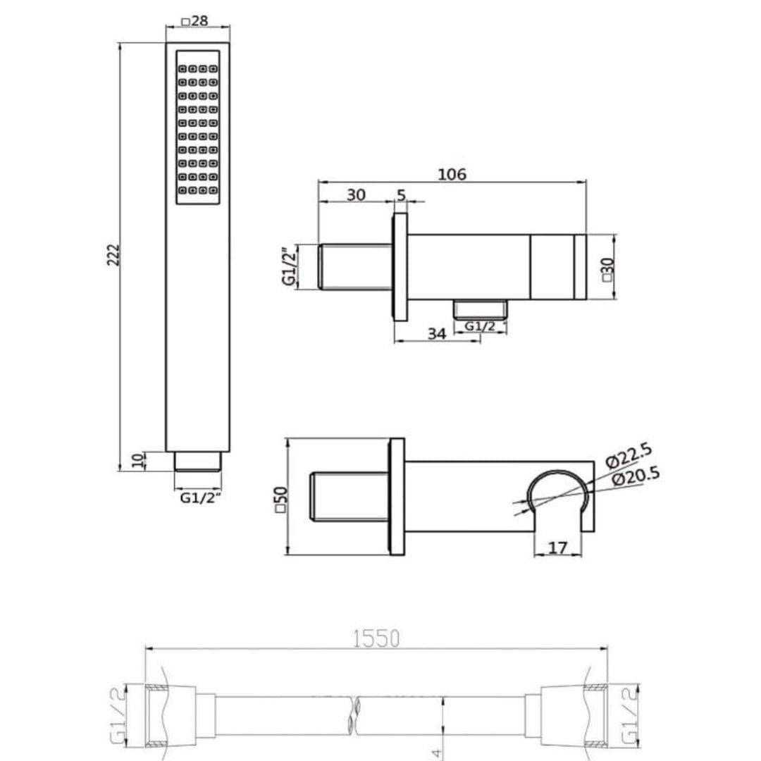 Aquarius Bathrooms Shower Handset Aquarius RainLux Integrated Outlet Square Handheld Shower Kit