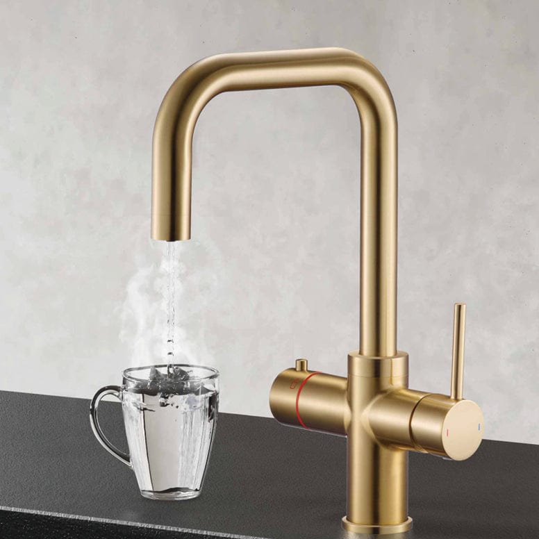 Aquarius Bathrooms Instant Hot Water Tap Brushed Brass Aquarius TrueCook 3-in-1 Instant Hot Water Kitchen Tap with Square Spout
