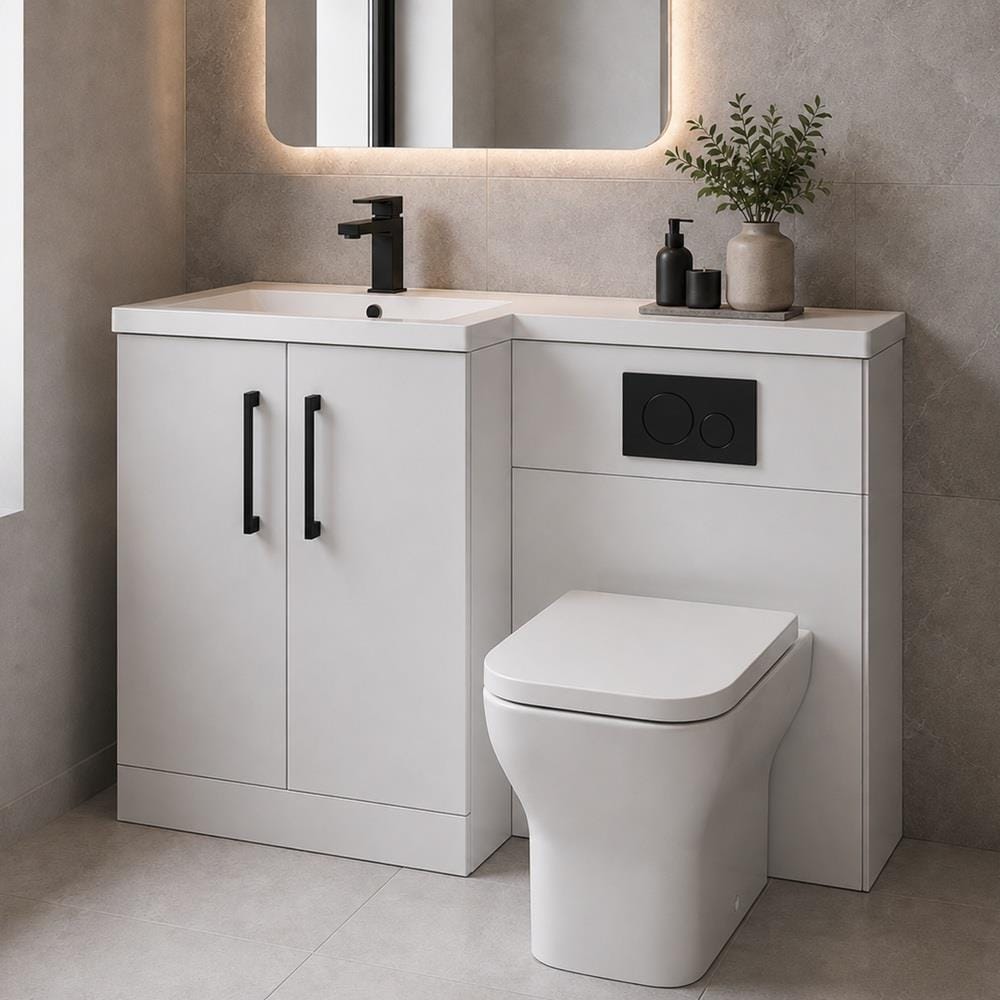 Aquarius Combination Toilet and Sink Left Hand Aquarius Brisbane 1100m Vanity and WC Unit Combination with BTW toilet and Black Fittings
