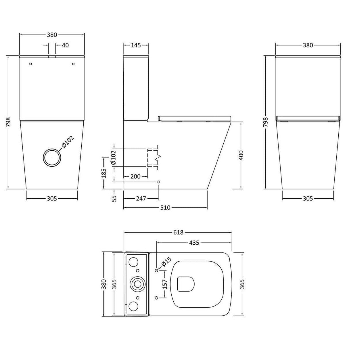 Aquarius Bathrooms Close Coupled Toilet Aquarius Aspect Rimless Short Projection Close Coupled Square Toilet with Soft Close Seat