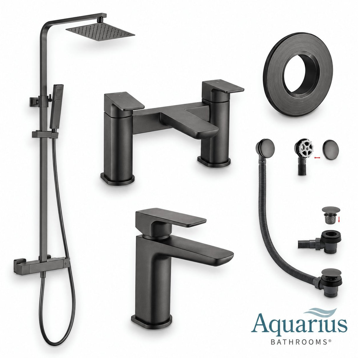 Aquarius Hydro Complete Shower Brassware Pack with Basin Mixer, Bath Mixer & Round Exposed Shower