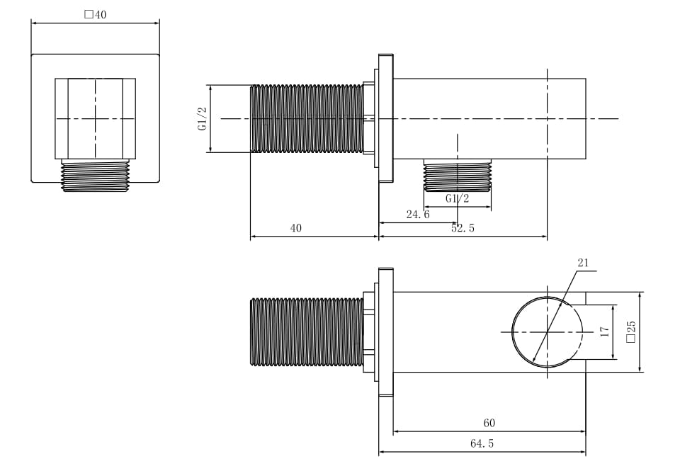 Aquarius Bathrooms Square Elbow Aquarius Modern Square Wall Elbow & Shower Handset Holder Matt Black AQ601038