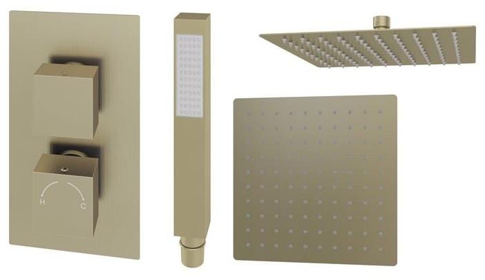 Aquarius Bathrooms Concealed Valve Kit Aquarius Modern Square Shower Bundle Brushed Brass AQBND019