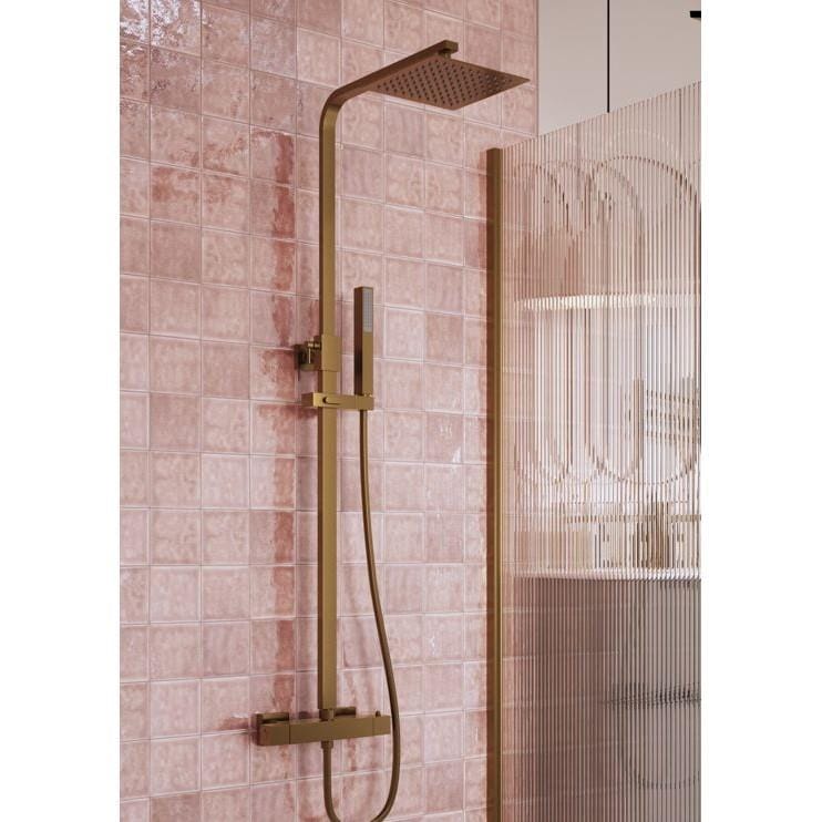 Aquarius Bathrooms Shower Set Aquarius Zanelli Square Exposed Valve Adjustable Shower Set with Shower Head and Handset in Brushed Bronze