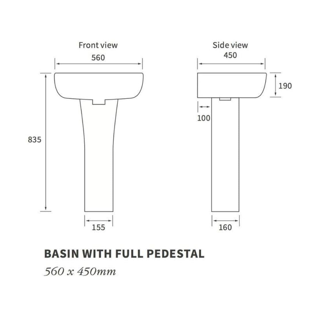 Aquarius Bathrooms Pedestal Basin Aquarius Sequoia 560mm Basin and Pedestal with 1 Tap Hole