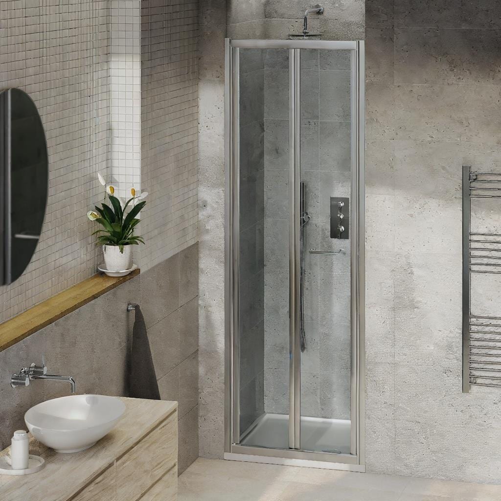 Aquarius Bathrooms Bi-Fold Shower Door 1000mm Aquarius Pluvia 8mm Bifold Shower Door in Silver