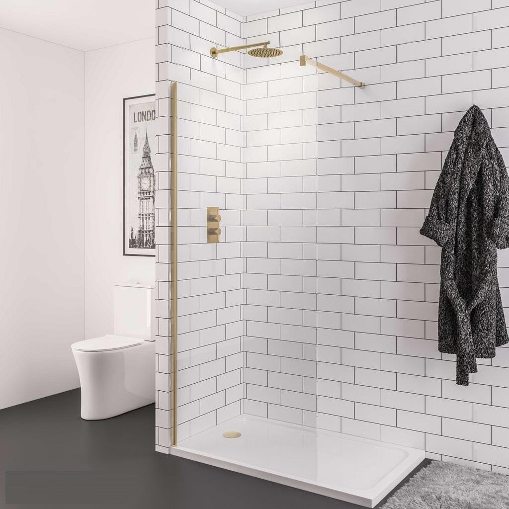 Aquarius Bathrooms Wetroom Panel Kit 1100mm Aquarius LevAqua 2000 Brushed Brass 8mm Walkin Panel
