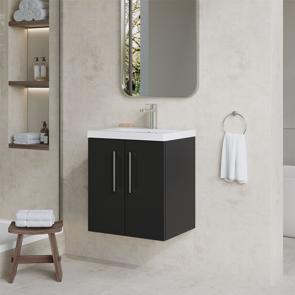 Aquarius Floor Standing Vanity Unit Soft Black Aquarius Brisbane 500mm Wall Hung 2 Door Vanity Unit with 1 Tap Hole Mid Edge Basin