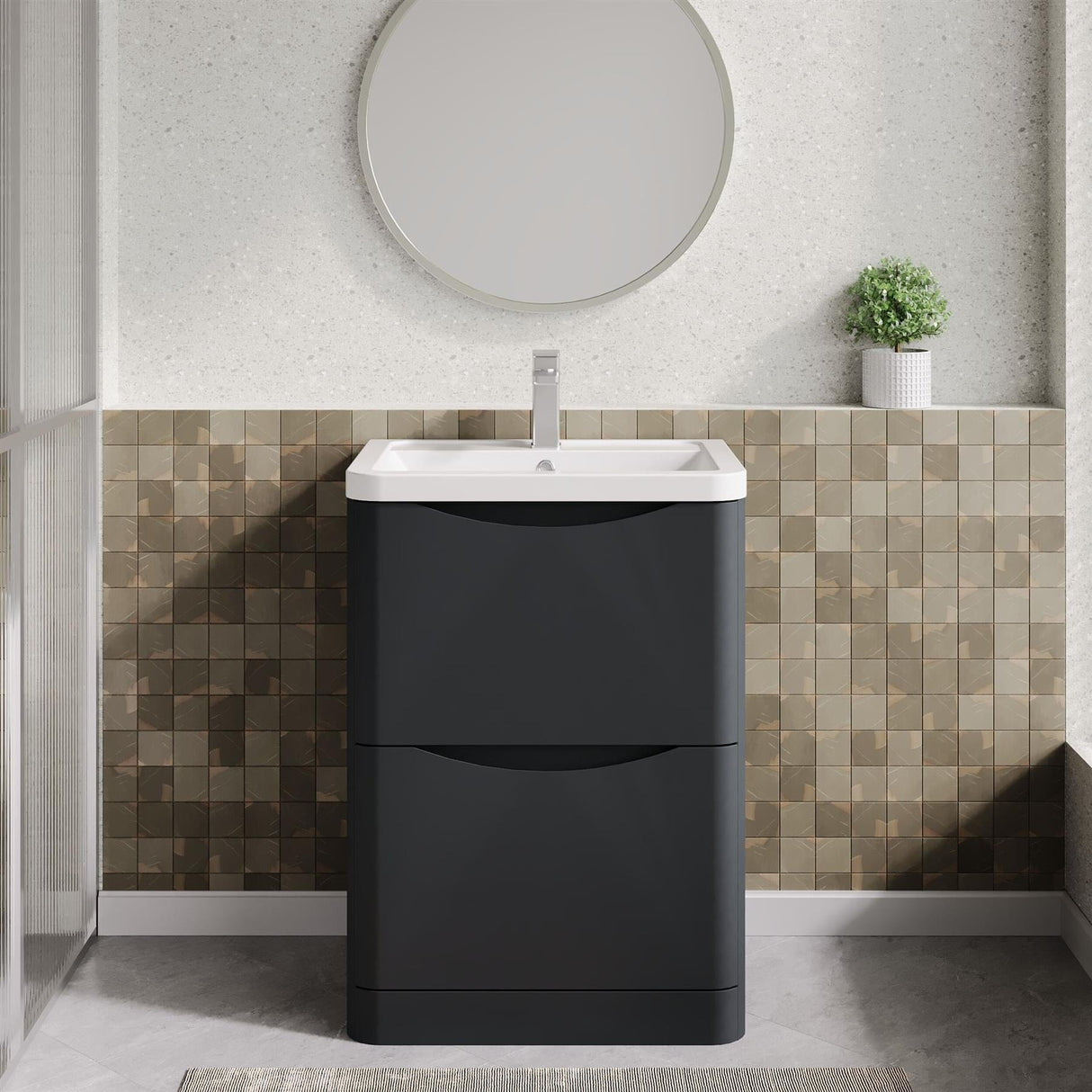 Aquarius Bathrooms Floor Standing Vanity Unit Soft Black Aquarius Seren 600mm Floor Standing Two Drawer Vanity Unit with Basin