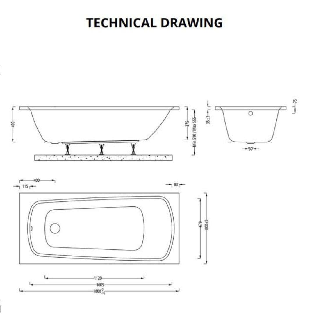 Aquarius Bathrooms Single Ended Bath 1800 x 800 Aquarius Agar Single Ended Standard Bath