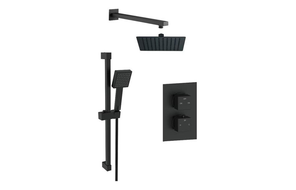 Aquarius Bathrooms Concealed Valve Kit Aquarius Modern Square Shower Bundle with Riser Black AQBND0126