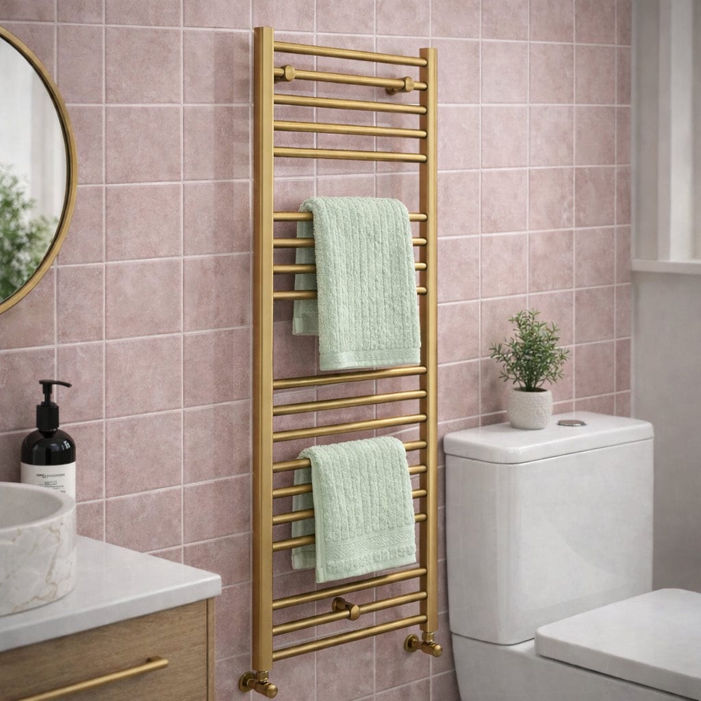 Aquarius Bathrooms Ladder Rail 1200 x 500mm Aquarius Zanelli Heated Towel Rail in Brushed Bronze
