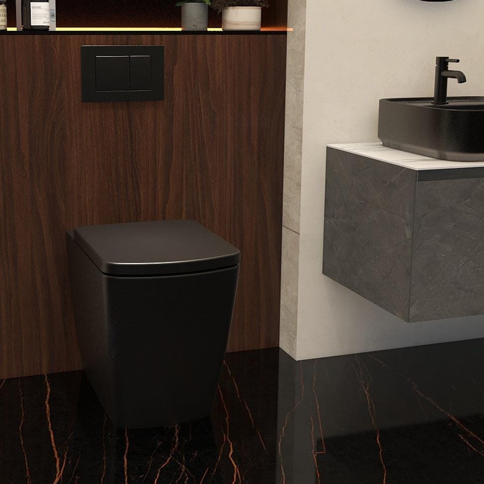 Aquarius Bathrooms Back To Wall Toilet Aquarius JF-Series Back to Wall Comfort Height Pan and Soft Close Seat Black