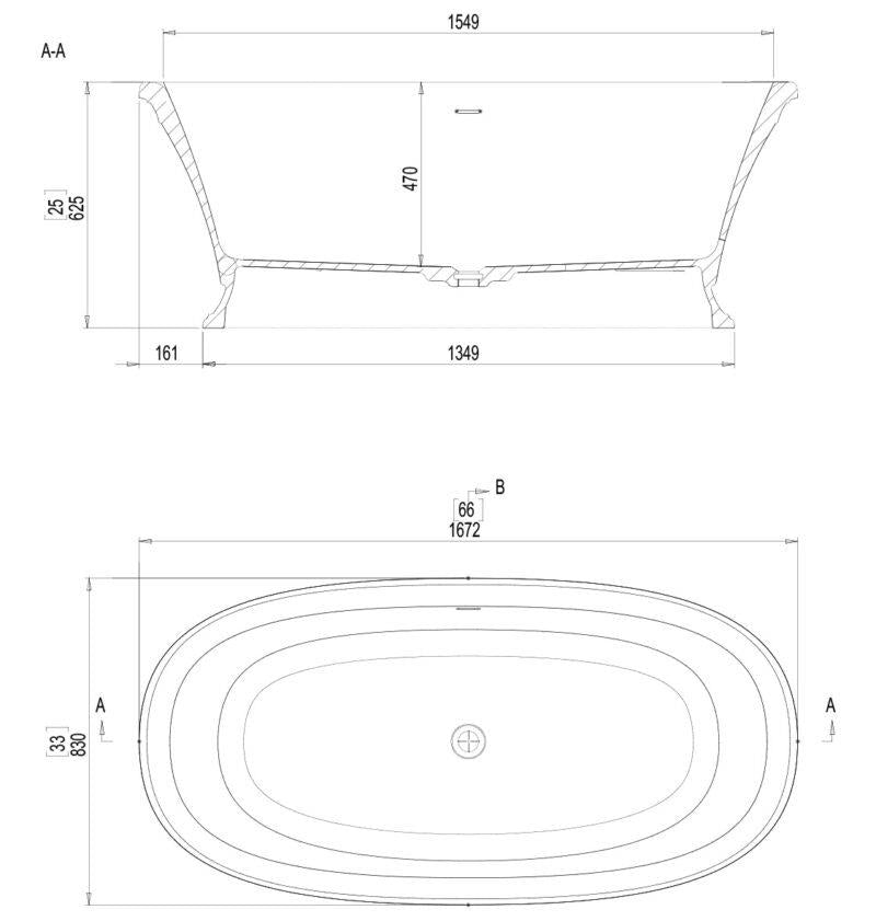 Aquarius Como Freestanding Roll Top Stone Bath in Gloss White - 1672 x 830mm