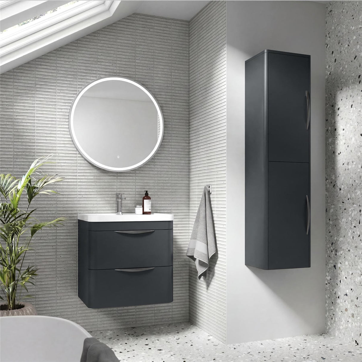 Aquarius Bathrooms Wall Mounted Vanity Unit Soft Black Aquarius Perth 600mm 2 Drawer Wall Mounted Vanity Unit with 1 Tap Hole Basin