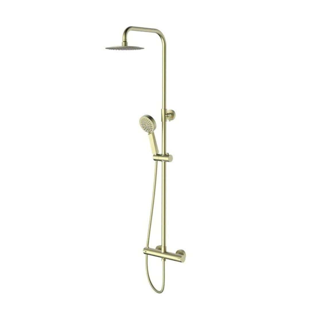 Aquarius Bathrooms Bar Shower Kit Brushed Brass Aquarius RainLux Eco Round Adjustable Exposed Bar Shower System