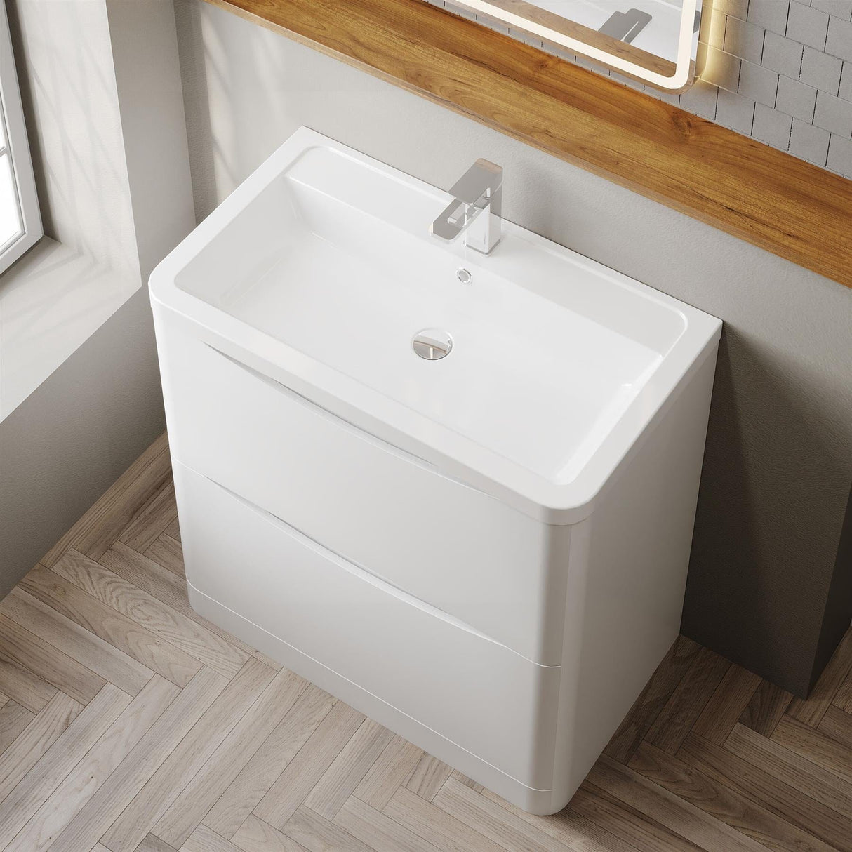 Aquarius Bathrooms Floor Standing Vanity Unit Aquarius Seren 800mm Floor Standing Two Drawer Vanity Unit with Basin