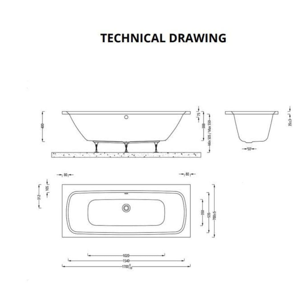 Aquarius Bathrooms Double Ended Bath 1700 x 700mm Aquarius Agar Double Ended Standard Bath